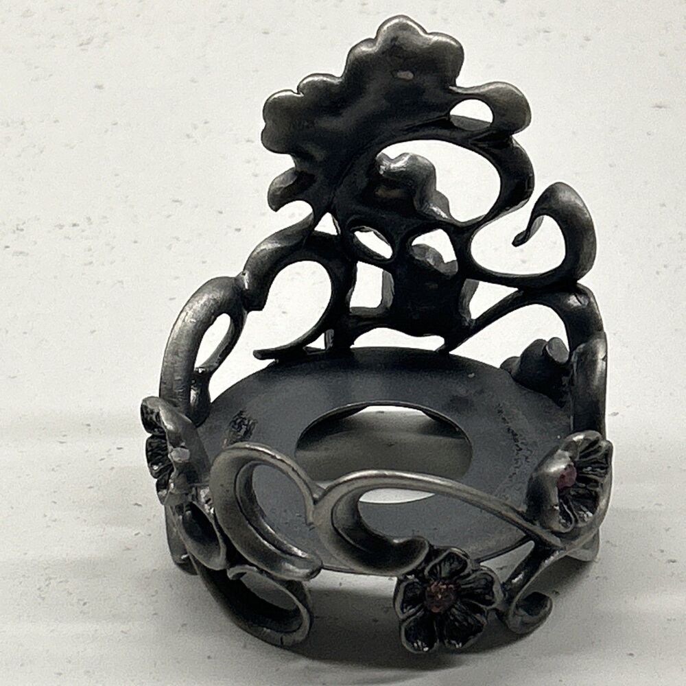 PartyLite Pink & Blue Jewels & Floral Metal Tealight/Jar Candle Holder, 2.75” - Picture 3 of 6
